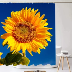 Sunflower Fabric Shower Curtain Blue Bathroom Decor Polyester Waterproof 72 In - Picture 1 of 4