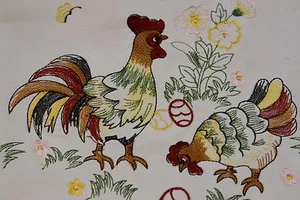 Embroidery Easter Chicken Rooster Egg Embroidered Tablecloth Placemat Runner  - Picture 1 of 4