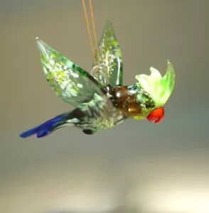 Blown Glass Figurine Bird Hanging Green and Blue PARROT Ornament - Picture 1 of 5