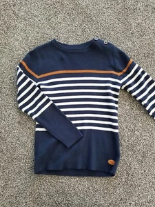 H & M Logg Boys 8-10 Mustard Navy Yellow Gold Crew neck pull over Sweater EUC - Picture 1 of 2