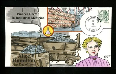 US FDC #2940 Collins Hand Painted HP 1995 Boston MA Dr Alice Hamilton MD Medical - Image 1 of 2
