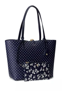 LAUREN RALPH LAUREN REVERSIBLE MONACO DOT-PERGOLA LEAVES SHOULDER TOTE BAG SET - Picture 1 of 13