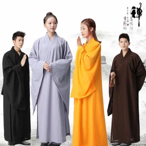 Cotton Shaolin Buddhist Monk Dress Meditation Long Robe Gown Kung Fu Uniform New - Picture 1 of 17