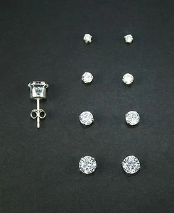 925 Sterling Silver Round Stud Set of 4 Earrings (2mm, 3mm, 4mm, and 5mm) - Picture 1 of 2