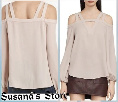 NWT BCBG MAXAZRIA SIZE XS Tina Cold Shoulder LS Cutout Blouse Top  MSRP $188 - Image 1 of 4