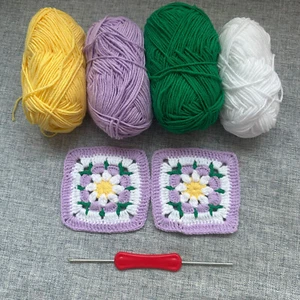 Blocchi quadrati nonna fiori viola fatti a mano all'uncinetto 20 pezzi 8,5 cm - Foto 1 di 8