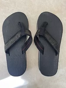 Vintage retro 70’s 80’s women's chunky Black striped rubber flip flops Size 8.5 - Picture 1 of 7