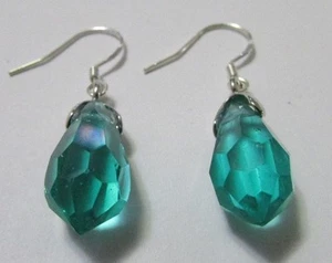 Tear Drop/Dangle Swarovski Element Crystal Earring Sterling Silver Green - Picture 1 of 4