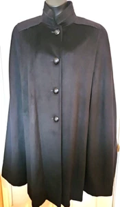 VTG Alorna Womens One Size Black Wool Blend Cape Cloak Lined Buttons Pockets - Picture 1 of 7