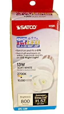 3X Satco S7325 13W CFL Natural Light Mini Spiral Bulb 800 Lumens - Image 1 of 4