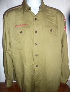 VTG Boy Scouts Shirt & Pants Mens Beige Button Up Scoutmaster Adult Sz 16 C-6 - Picture 1 of 7