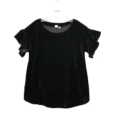 Gap Maternity Velvet Ruffle Top Womens S Black Short Sleeve Tee Crewneck - Image 1 of 4