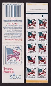 1992 PLEDGE FLAG BK196 booklet Sc 2593a (2 panes) plate number 1111 - Picture 1 of 1