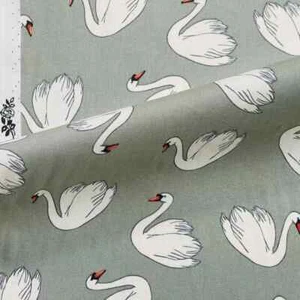 White Swan Bird 100% Cotton Rose & Hubble Fabric Dressmaking Patchwork 45" GREEN - Picture 1 of 3