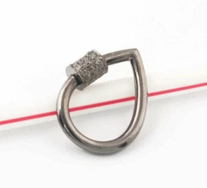 Pave Diamond Pear Carabiner Lock 925 Silver Diamond Jewelry Connector Findings. - Picture 1 of 12