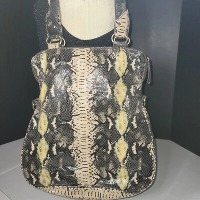 Python Hobo Stud Zipper Bag Shoulder Black Tan Interior Pockets By Gretta Mob Foto 1 de 4