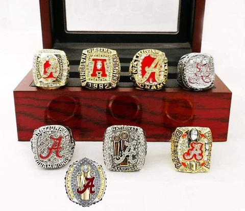 8Pcs Alabama Crimson Tide National Championship Ring Set Souvenirs Box Fan Gift Cover