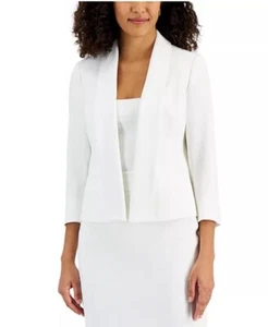 Kasper Stretch Pique Shawl Collar Long Sleeve Open Front Jacket White Size 10 - Picture 1 of 7