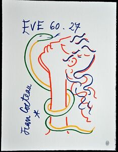 Superbe Lithographie de JEAN COCTEAU   " EVE " , signée , cachet d'atelier