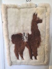Vintage Alpaca Skin Hide Rug wall hanging Ivory brown llama 105x70cm Soft Plush