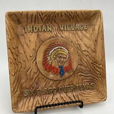 Indian Village Six Flags Texas Souvenir Ceramic Tray 7 1/4” Vintage 1960s Rare