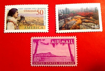 SCOTT #  C46 , 131  &  138 - SET OF 3 AIR MAIL STAMPS -   VF - OG & S/A  -   MNH - Image 1 of 4