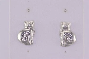 Pendientes 925 de plata de ley de 17 mm x 10 mm con poste de gatito sentado hinchado - Imagen 1 de 7