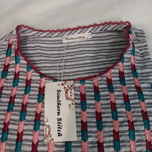 Camicetta tunica senza maniche Southern Stitch donna M grigia righe ricamata BohoSo - Foto 1 di 9