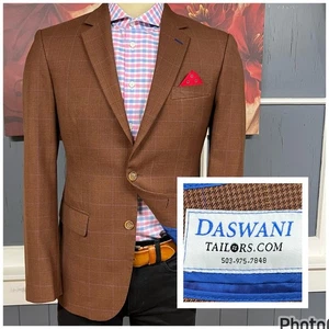 Unbranded Custom Jacket Bespoke Mens 40R Slim Fit Wool Shoulder Pads Brown/Blue - Picture 1 of 13