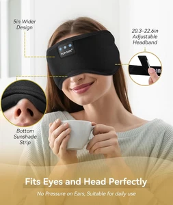 Sleep Mask w/BT Headphones, w/Microphone HD Speakers Music, Blackout Mask Travel - Picture 1 of 8
