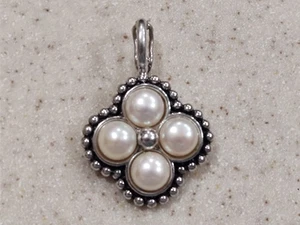 CIONDOLO VINTAGE H HONORA ARGENTO STERLING 925 QUADRIFOGLIO ESALTATORE PERLE - Foto 1 di 9