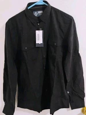 男式 Indigo Star 长袖衬衫带滚标签纽扣小号全新带标签黑色 Heather — 第 1/4 张图片