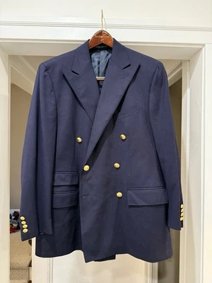 Polo Ralph Lauren by Corneliani, Double-Breasted Doeskin Navy Blazer, 44R - Image 1 of 4