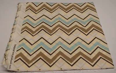 21" x 44" 100% cotton fabric BROWN CREAM TEAL WHITE TAN chevron stripe - Image 1 of 3