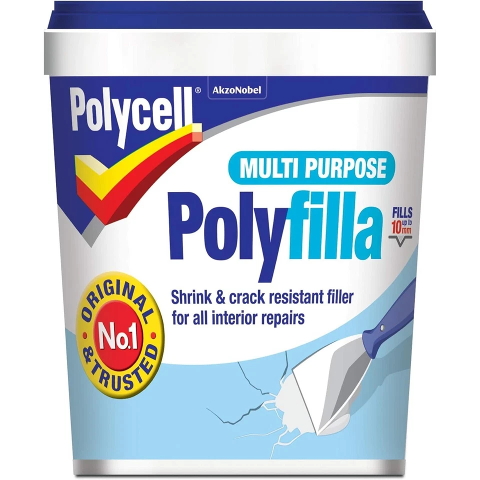 Polycell Polyfilla Multi Purpose Ready Mixed Filler 1kg Tub for Walls Wood - Image 1 of 2