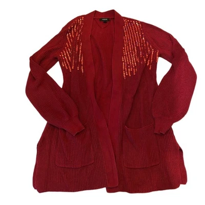 Suéter cárdigan tejido frontal abierto lentejuelas rojo Alfani XS vacaciones grueso Foto 1 de 4