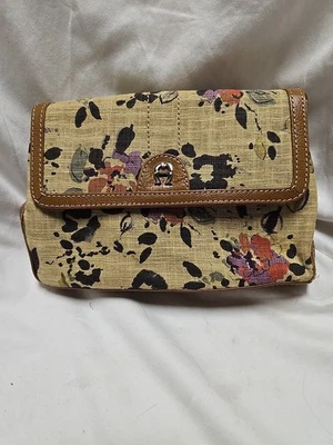Bolso de Mano Etienne Aigner Hombro Estampado Floral Lino Natural Cuero Tostado Mediano Foto 1 de 4