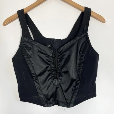 Joanna Gaye Corset Top Cami Italian Vintage Y2K Stretch Mesh Silky Laced Black S - Image 1 of 4