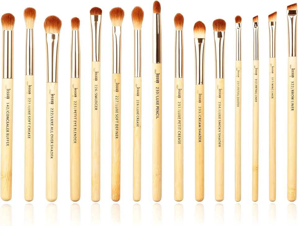 Jessup Brand 15Pcs Beauty Professional Makeup Brushes Set Bamboo Make up Brush T