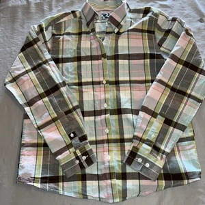 Rockies Shirt Womens Medium Pink Blue Brown Plaid Button Western Logo Casual - Picture 1 of 10