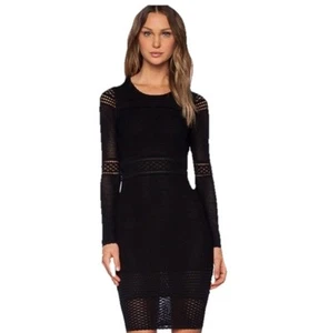 TORN BY RONNY KOBO Anina Black Long Sleeve Crochet Knit Slip Midi Dress Size L - Picture 1 of 12