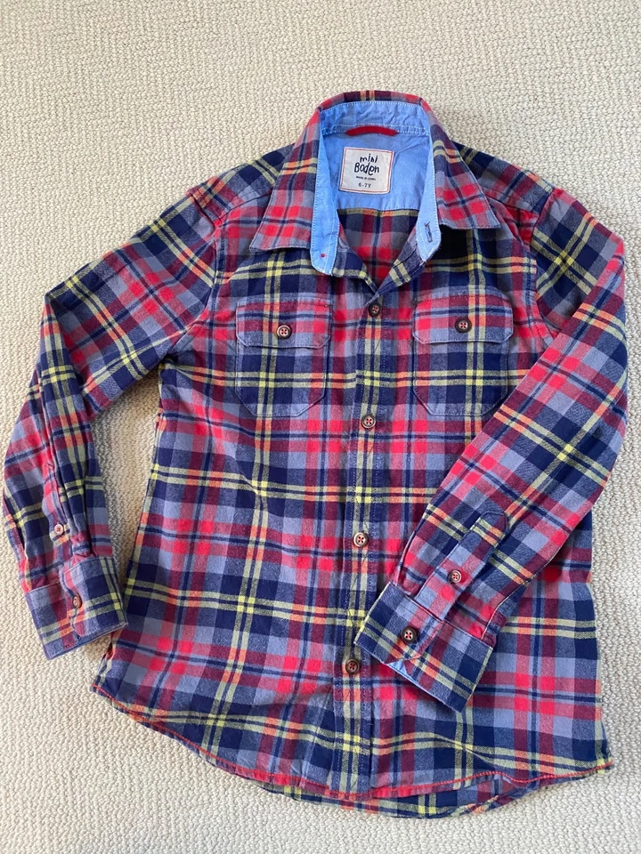 Camisa con botones a cuadros Mini Boden para niños talla 6-7 rosa/azul/amarillo Foto 1 de 4