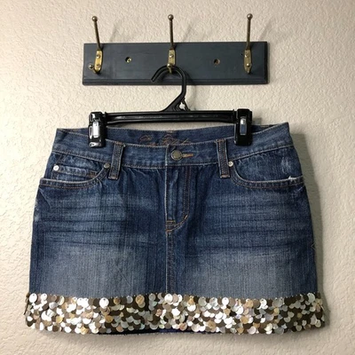 Minifalda de mezclilla 100 % algodón Ezra Fitch con ribete de madreperla para mujer 25 usada en excelente estado Foto 1 de 4