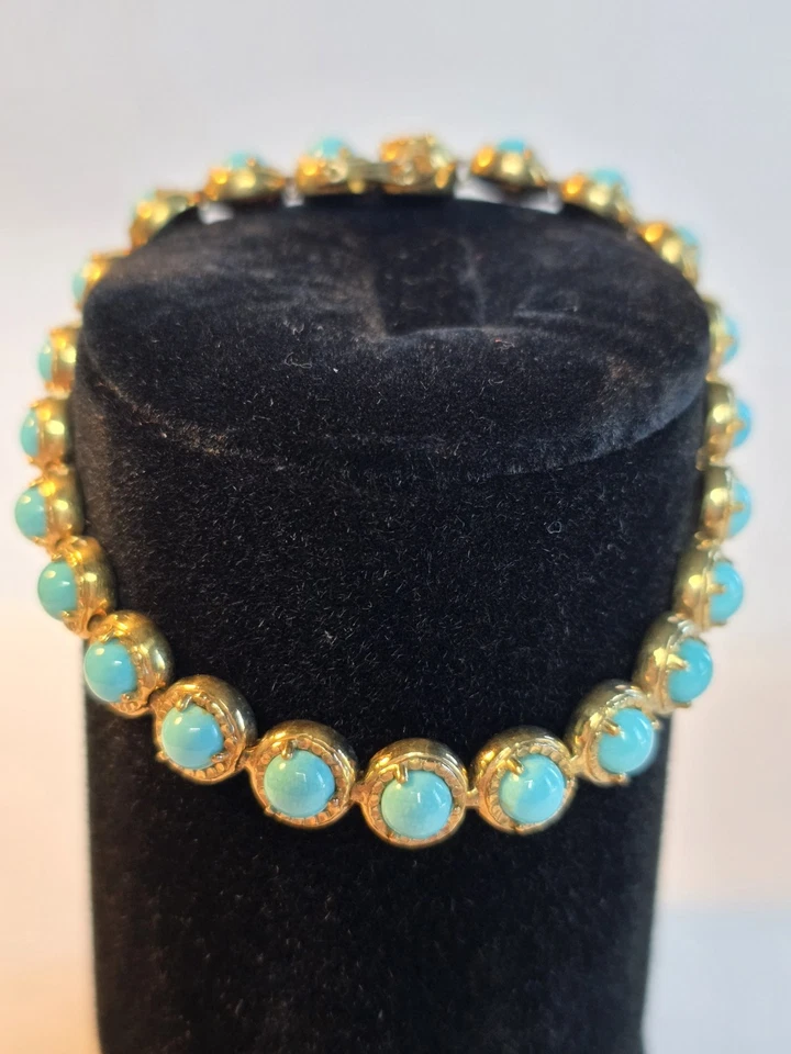 QVC Sleeping Beauty Turquoise Tennis Bracelet 925 Sterling Silver Size 7.5" - Image 1 of 4