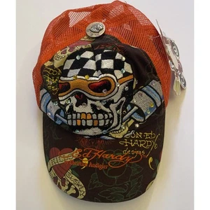 Ed Hardy by Christion Audigier Hat Piston Skull Dark Orange Specialty Cap - NWT - Picture 1 of 12