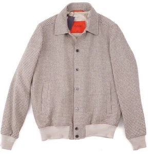 Isaia Houndstooth Check Soft Wool-Silk-Linen Varsity Jacket S (Eu 48) NWT - Picture 1 of 9