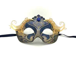 Venetian Mask - "Colombina" style in blue and gold - Halloween - Picture 1 of 9