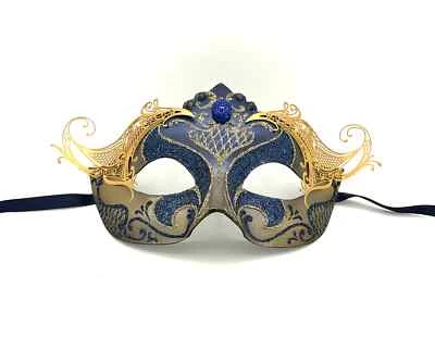 Venetian Mask - "Colombina" style in blue and gold - Halloween - Image 1 of 4