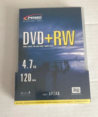 Blank DVD+RW 4.7GB 120min Single-Sided Pengo Technologies SEALED 5 Count - Image 1 of 2