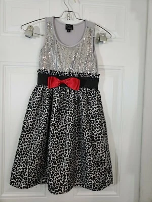 PINK & VIOLET Girl Dress Black/Gray Animal Print Gray Sequin Size 10 - Image 1 of 4